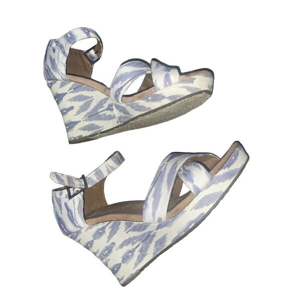 Preowned Womens Toms Peep Toe Chambray Wedge sandals 7.5 - Picture 7 of 14
